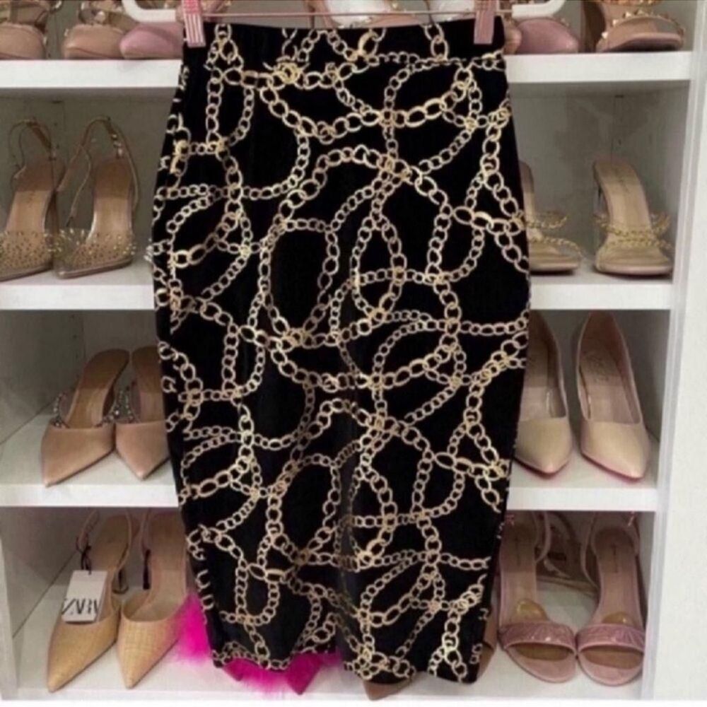 New Chain Print Bodycon pencil Skirt size XS